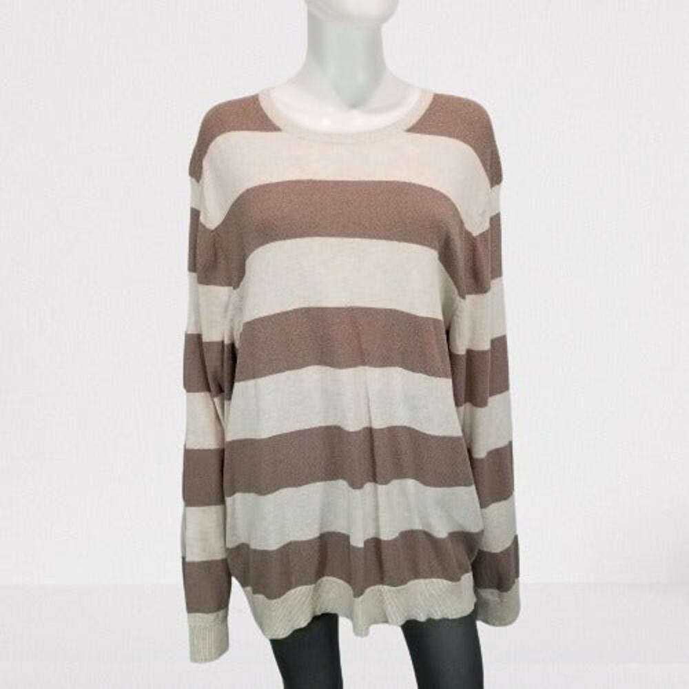 Tasso Elba Women's Bone Heather Striped Combo Sweater, Size: XXL, New
